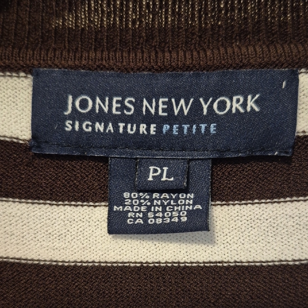 JONES NEW YORK  Chocolate & White Striped 3/4 Sleeve Top - LP - Picture 2 of 6